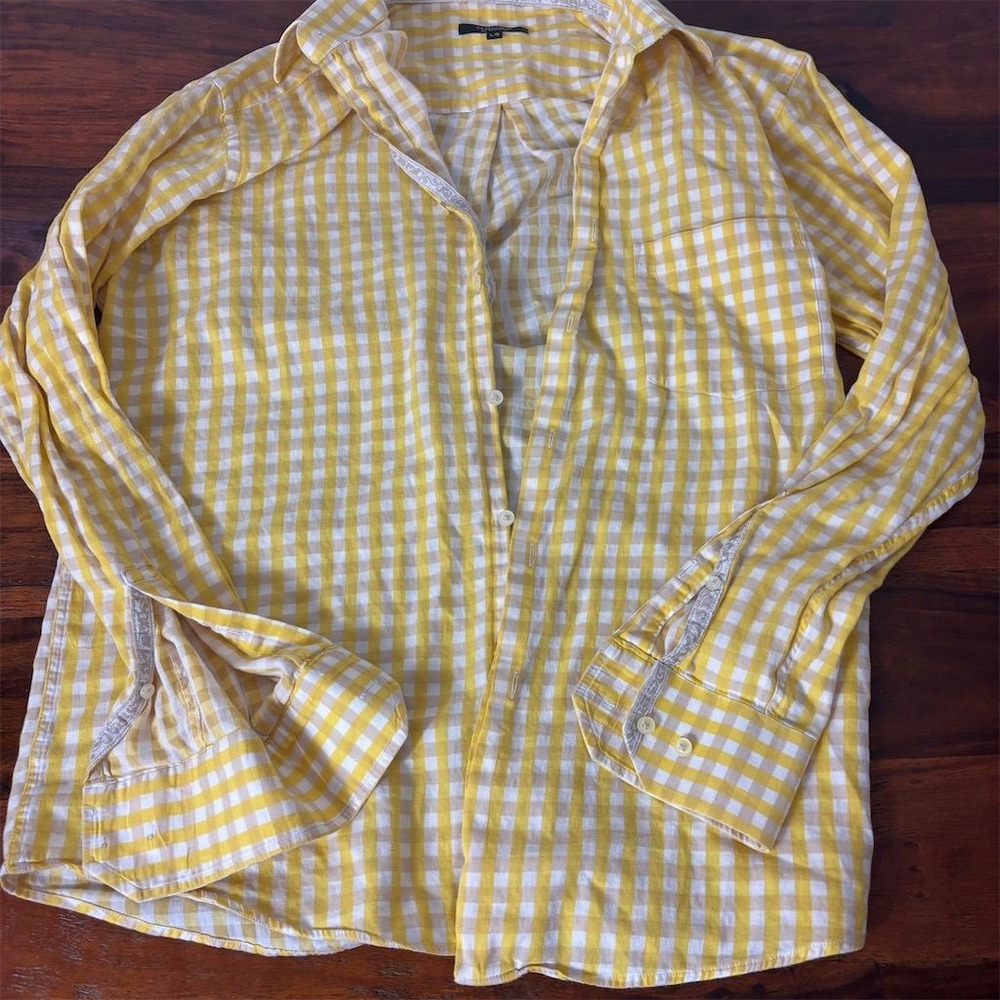 Mondo di Marco Men's Yellow Plaid Long Sleeve Button-Up Shirt‎ Size L